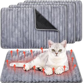 Nuanchu 4 Pack Self Warming Cat Bed Self Heating Cat Dog Mat 18 x 24 inch Self Heating Dog Crate Pad Extra Warm Thermal Pet Pad for Indoor Outdoor Pets with Removable Cover Non Slip Bottom