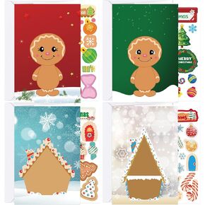 ceiba tree Gingerbread House Cards 20 Pack Christmas Cards with Stickers and Envelopes for Kids Gingerbread Man Holiday Greeting Card Bulk DIY Make Your Own Christmas Cards