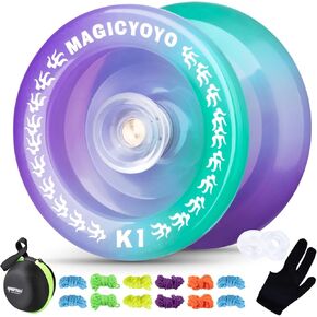Responsive Yoyo K1 Plus, Plastic Yoyo for Kids Beginners Yoyo Trick with 12 Yo yo Strings +2 Hubstacks + Yoyo Case Bag + Yo-Yo Glove (Blue Pink)