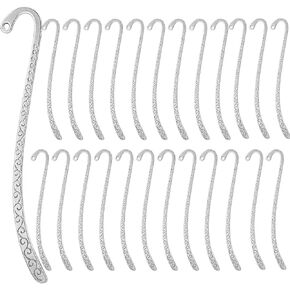 25 Pack Metal Bookmark Hairpin Hook Antique Vintage Bookmark Silver Carved Hook Bookmarks with Loop for Crafting, Book Lovers Unique Gift(Silver)