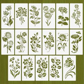 Giantree 17 Pcs Large Flower Vine Stencils for Painting on Wood, Reusable Leaves Flower Stencils DIY Crafts Floral Painting Templates for Wood Fence Yard Wood Wall Home Decorations