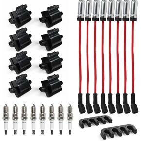 Set of 8 UF-271 Square Ignition Coils Pack & 41-962 Platinum Spark Plugs & M8-48322R Spark Plug Wires 8mm Set Compatible with Chevrolet GMC Cadillac 4.8L 5.3L 6.0L 8.1L Replace#D581,1255