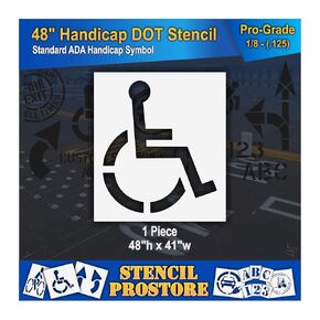 Pavement Stencils - 48 inch - Handicap - ADA Stencil - 48" x 41" x 1/8" (128 mil) - Pro-Grade
