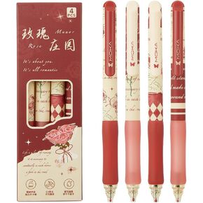 4 Pcs Flower Retractable Pens Cute Gel Ink Pens Rose Tulip Pens 0.5mm Black Ink Writing Pens Aesthetic Pens Office School Pens Women Girls Pens (Tulip)