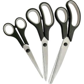 Craft Scissors Set of 3 Pack for Adults, All Purpose Stainless Steel Blades Shears, Comfort Grip Handles, Multipurpose Fabric Scissors Tool Great for Home Supplies, Office, Sewing and School, Black