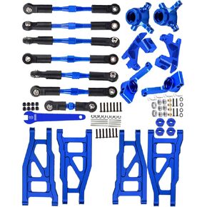 ترقيات جزء لـ 1/10 Rustler/Slash/Stampede 4x4 VXL، وصلات محدبة قابلة للتعديل وكتلة عجلة من الألومنيوم، وكتل التوجيه، وحاملات المحور الخلفي، و4 قطع سداسية العجلات وذراع تعليق، أحمر