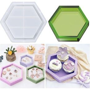 Voyyphixa Tray Molds Resin Coaster Silicone Mold Hexagon Plate Moulds for Epoxy Resin Supplies DIY Jewelry Box Fruit Dish Candy Jar Candle Soap Holder Art Crafts