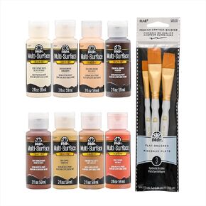 FolkArt Multi-Surface Skintone Acrylic Craft Paint Kit, 11 Piece Set Featuring 8 Satin Finsh Colors and 3 Premium Paintbrushes, PROMOSKNTN12