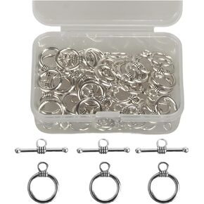 1 Box 50Sets 16mm Round OT Toggle Clasps OT End Clasps Connectors Bar for Bracelet Necklace Jewelry Making (Antique Silver)