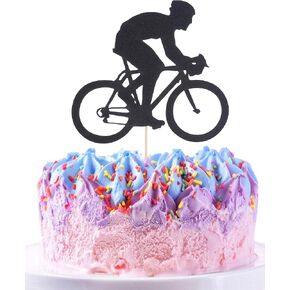 Bicycle Birthday Cake Topper - Black Glitter Bicycle Can DIY Free Combination of Age Birthday Cake Topper, Mountain Bike Sport Theme Party Decorations