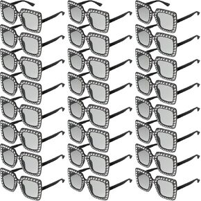 Chuangdi 24 Pairs Women Disco 70s Rhinestone Crystal Sunglasses Bulk 5.7 x 1.8 Large Square Sparkling Sunglasses Thick Frame Diamond Bling Bling Shape Sequins Glass Colorful Retro Party Supplies