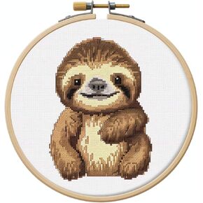 Generic Cartoon Simple Figure Sloth 11CT Stamped Cross Stitch Kits with Hoop Easy for Beginners Child Needlepoint Counted Embroidery Kits Art Craft Wall Decor 12x12IN(3)
