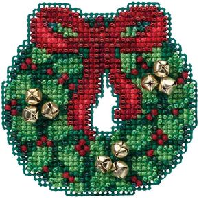 Jingle Bell Wreath Beaded Counted Cross Stitch Christmas Ornament Kit Mill Hill 2016 Winter Holiday MH181632