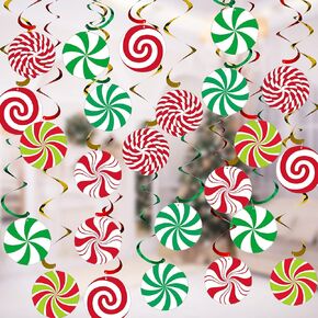 Syhood 24 Sets Christmas Peppermint Candy Hanging Swirl Decoration Candy Theme Ceiling Hanging Decorations Christmas Swirls Streamers Gingerbread House Hanging Decoration for Holiday Party