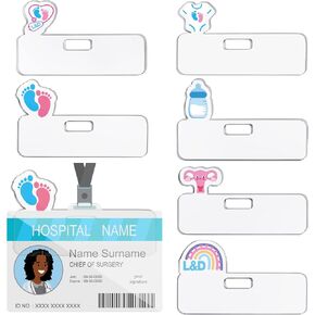 Sherr 6 Pcs Labor and Delivery Nurse ID Badge Topper Horizontal Cute Badge Toppers with Baby Feet Baby Bottle for Nurses Doctors Accessories Radiology Gift