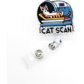 شارة لامعة مضحكة من Cat Scan قابلة للسحب، حامل شارة قطة لطيف لفنيي التصوير المقطعي المحوسب، هدية عيد ميلاد عيد الميلاد للأطباء والممرضات وفنيي الأشعة البيطرية MR Tech