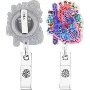 Cardiac Badge Reel Holder Retractable with ID Clip Funny Nurse Name Tag Holder Pediatrics Nursing Badge Clips Cute Alligator Clip Badge Accessories for Student Doctor Medical Assistant Teacher Work