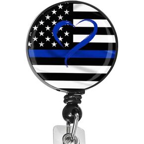 Blue Line American Flag Nurse Badge Id Card Name Tag Custom Badge Holder Nurse Decorative Badge Reel Clip on Card Holders Badge Clip