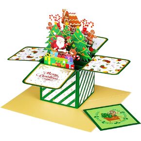 Dianelhall Pop up Christmas Cards 3D Merry Christmas Greeting Cards with Envelope and Blessing Card Funny Xmas Notes for Gift Family Teachers Christmas Holiday (Fresh Style)