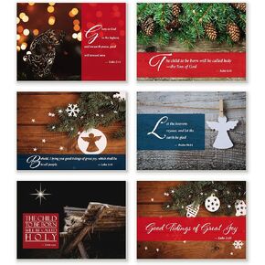 Religious Christmas Cards with Scripture - 6 Unique Designs - Pack of 24