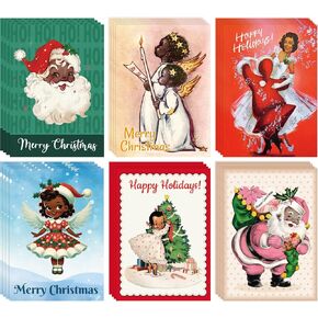 Fancy Land 24 Pcs African American Christmas Cards with Envelopes Black Christmas Greeting Cards Holiday Cards Bulk Black Xmas