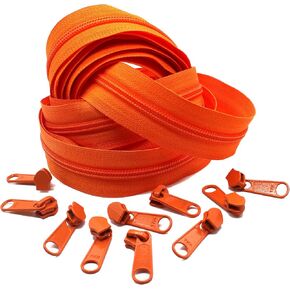 5 Yards of YKK #5 Medium Weight Coil Zipper Chain + 10 Non Lock Long Pull Sliders - Select Color (#523 Nectar Orange)