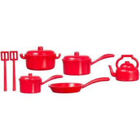 DOLLHOUSE MINIATURES 10 PC RED KITCHENWARE SET #G6208