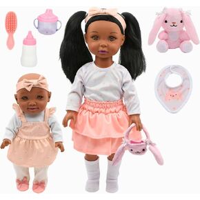 New Adventures Little Darlings: Sweet Sisters 2 Talking African American Dolls with Bunny Accessories, Ages 3+ (Older 18", Younger 12")