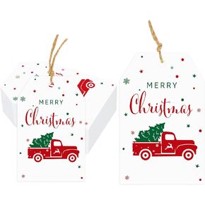 jijAcraft Christmas Gift Tags with String, 50Pcs Merry and Bright Personalized Christmas Name Tags, Boho Red and Green Chritmas Tags for Xmas Holiday Gift Wrapping, Label Name, Present Decoration