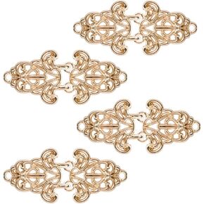 WANDIC Cloak Clasp Fasteners, 4 Pcs 6.2CM Sweater Clips Vintage Hollow Cape Fasteners Cardigan Fastening Clips Vintage Sew On Hooks Clip for Cape Sweater Shawl Collar(Gold)