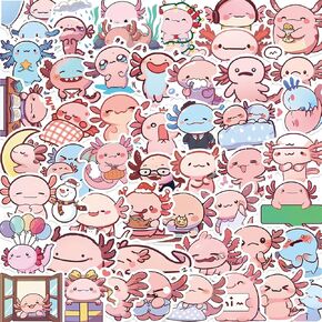 Cute Axolotl Stickers Pack 50PCS Animal Stickers Gifts for Kids Teens Adults, Icicrim Vinyl Waterproof Stickers for Water Bottles Laptop Journaling Luggage Scrapbook