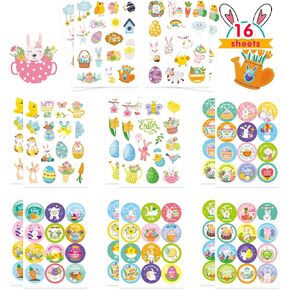 Easter Stickers for Kids 16 Sheets - Easter Basket Stuffers - Easter Decorating Stickers for Window Scrapbooking Crafts Cards Tags Bottles, Easter Stickers Bulk for Kids Easter Party Favor Supplies