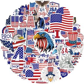 144 Pcs Assorted USA Patriotic Stickers Vinyl American Flag Stickers Waterproof Patriotic Labels for Fourth of July Independence Day Memorial Day Veterans Day Décor