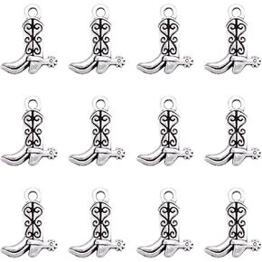 Craftdady 100Pcs Antique Silver Cowboy Boot Charm Pendants Metal Shoes Charms for Bracelets Necklaces Jewelry Making Hole: 2mm