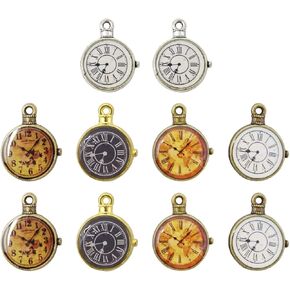 Honbay 10PCS Vintage Alloy Clocks Charms Pendant Steampunk Clock Face Carms Retro Pocket Watch Charms for Keychains Earrings Bracelets Necklaces Jewelry Making DIY Crafts - 5 Styles