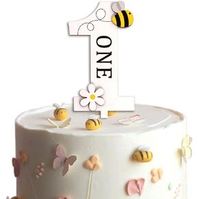 قطعة علوية للكيك من Bee One - ديكور للحفلات الأولى على شكل النحلة، زينة كعكة من الخشب على شكل قرص العسل، لوازم كعكة النحل، قطعة علوية من Fun To Bee على شكل قرص العسل