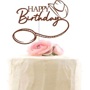 XIUHUBA Western Theme Happy Birthday Cake Topper, Mexican Birthday Party, Cowboy Birthday Party Decorations Brown Glitter