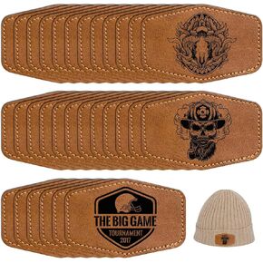 Leatherette Patches/Sheets for Laser Engraving,Laserable Blank Faux Leather Patches with Heat Press Adhesive Iron on Hat/Cap/Beanies/Stocking-30 Pieces 3 x 2 Inches-Rustic Brown-Rectangle/Hexagon