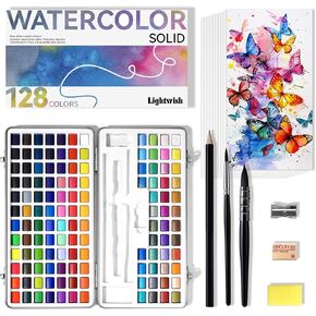 Watercolor Paint Set 128 Colors,Water Colors Paint Adult Set with Watercolor Paper, Brush, Pencils, Erasers, Portable Travel Watercolor set for Beginners