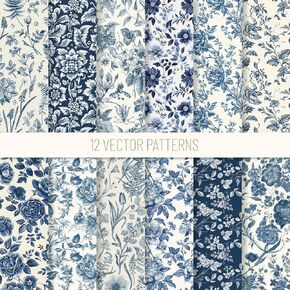 24 Sheets Blue Floral Pattern Paper Vintage Flower Scrapbook Specialty Paper Double Sided Chinoiserie Craft Paper for DIY Card Making Photo Album Decor, 6 x 6 Inch