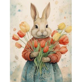SKRYUIE Paint by Numbers Kit for Adults Beginner Easter, Acrylic Rabbit Oil Painting by Numbers Kits with AcrylicPaintwork Art Crafts Canvas for Home Decor 16x20 inch / 40x50 cm