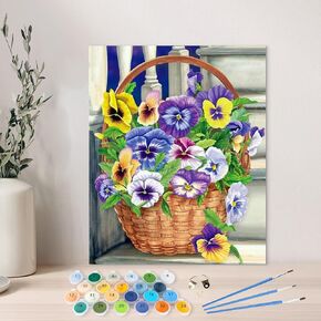 AIRDEA Paint by Numbers Kit for Adults,Flowers Adults' Paint-by-Number Kits,Flower Basket Paint by Numbers Kit for Beginner,DIY Paint by Numbers Canvas 15.7x19.6 inch,Without Frame