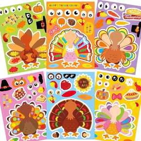 Joy Bang Thanksgiving Stickers for Kids, 30 Sheets Make a Turkey Face Stickers, Thanksgiving Crafts for Kids, Turkey Stickers, Thanksgiving Friendsgiving Activities Party Favors Supplies Gifts