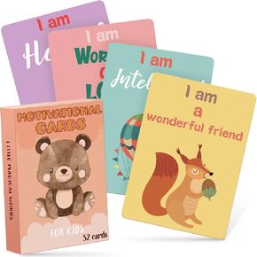 Set of 52 Kids Affirmation Cards Flash Cards Motivational Phrase Meditation Gifts Positive Daily Affirmation Cards Self Esteem Mindfulness Empowering Cards for Award Focus Relaxation, 2.5 x 3.5 Inch