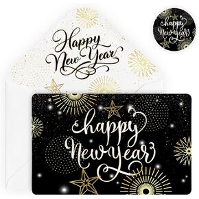 Artoid Mode 24 Pack Happy New Year Thank You Cards Star Fireworks Greeting Cards Gift With Envelope Sticker Blank Note Cards for Birthday Wedding Baby Shower Bridal Shower, 4 x 6 Inch