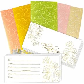 PARTH IMPEX 25Pcs Blank Gift Certificates with Envelopes - Christmas Coupon Redeem Vouchers Loyalty Cards Employee Appreciation Customer Gifts for Spa Salon Business - Stunning Gold Foil 3.4" x 7"