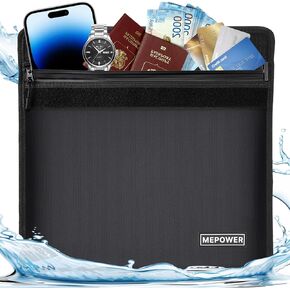 Rainproof Document Bag, Waterproof Dry Money Bag with Zipper, New 6200°F Fireproof Wetproof Document Bag for Protect Cash, Valuables -Large Size Important Document Organizer (15"x12", Black)