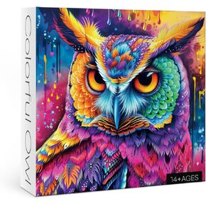 Owl Puzzle 1000 Piece Puzzle for Adults, Colorful Owls Jigsaw Puzzles Beautiful Bird Art Puzzle, Funny Rainbow Animal Puzzle As Home Decor