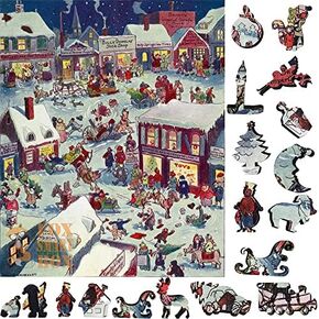 Wooden Jigsаw Puzzle for Adults - Uniquely Shaped Pieces - Made in The USA by FoxSmartBox - 263 Pieces - Christmas eve at Yapp's Crossing
