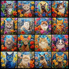 Bgraamiens Puzzle- Stained Glass Puzzle Cat Puzzles for Adults 1000 Pieces, Colorful Kitten Collage Puzzles 1000 Pieces,Challenging Jigsaw Puzzles for Adults